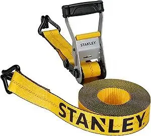 STANLEY S10000J Black/Yellow 2" x 27' Ratchet Strap with Double J-Hooks - 3,333 LBS Safe Working Load / 10,000 LBS Break Strength