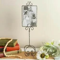 Black and Silver Wire Picture Frame Holder with Stand