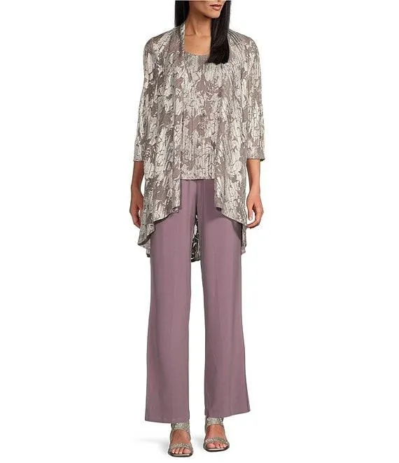3/4 Sleeve Scoop Neck 3-Piece Pant Set