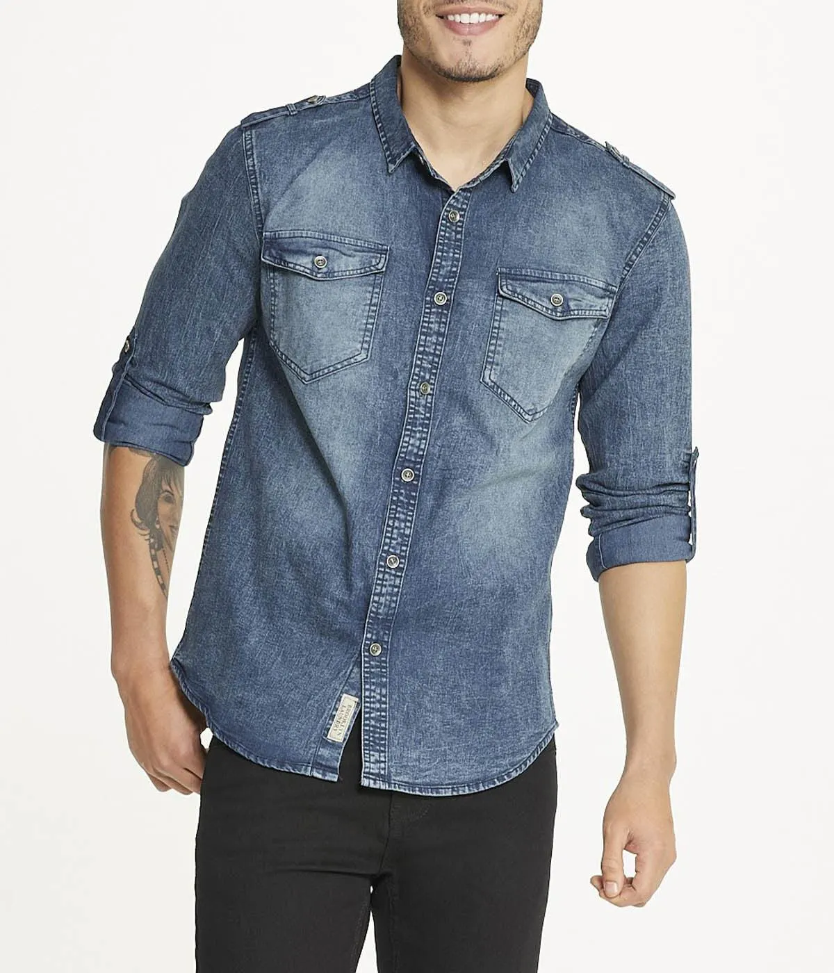 Men's Brooklyn Laundry Long Sleeve Stretch Denim Shirt 2