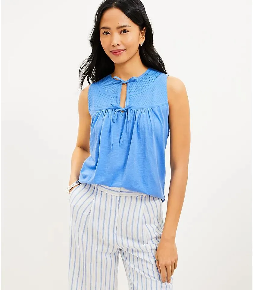 Double Tie Neck Mixed Media Shell