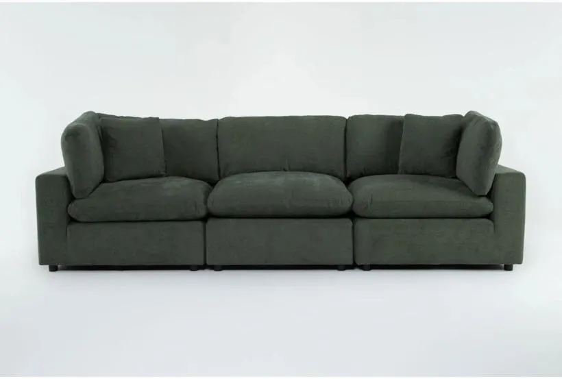 Zone Green Fabric 3 Piece Modular Sofa | Armless | Loose Reversible Back