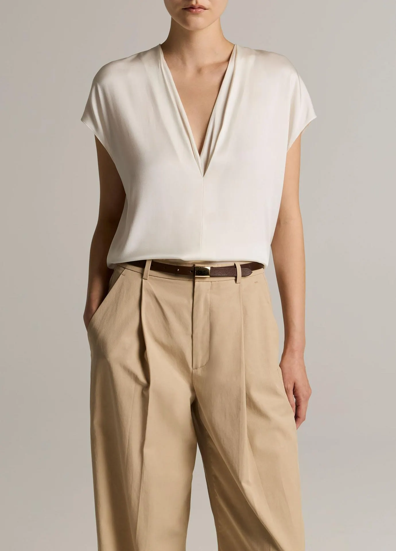 Silk-Blend Double V-Neck Top