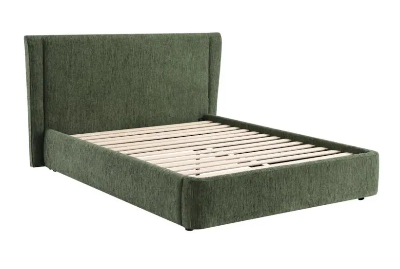 Meryl Dark Green Chenille Queen Panel Upholstered Bed