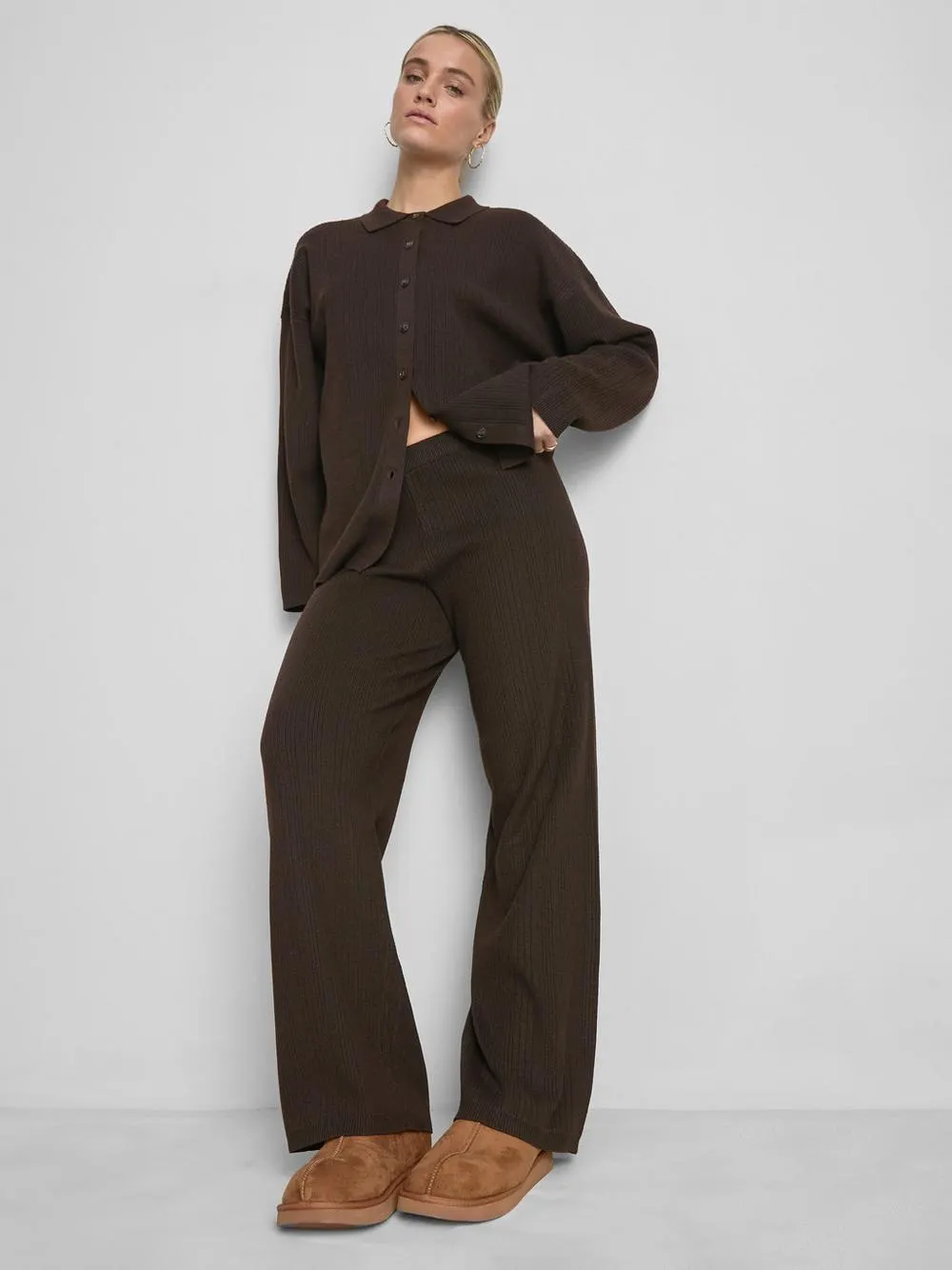 Relaxed Ribbed Straight Leg Trousers