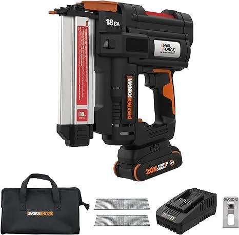 Worx Nitro 20V 18GA Cordless Brad Nailer, Cordless Nail Gun, Nail Gun Battery Powered, Up to 2 Inch, Tool-Free Jam Release, Trimming & Molding, Baseboard WX842L PowerShare – Battery, Charger Included
