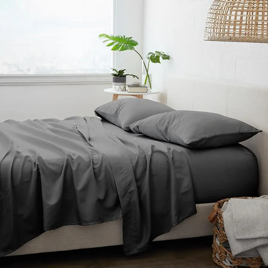 Ienjoy Home Queen 20000 -Thread Count Cotton Light Gray 4 -Piece Bed Sheet Set