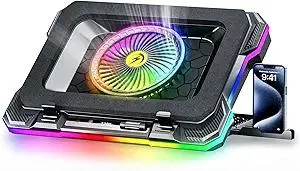 ChillCore RGB Gaming Laptop Cooling Pad with 5.5" Turbo Fan, Rapid Cooling for 15.6-19.3" Laptops, Variable Speed Control, 7 Adjustable Heights - K1 5V RGB