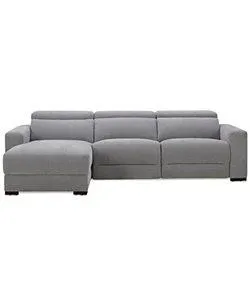Nevio 3-Pc. Fabric Power Headrest Sectional and Chaise with 2 Power Motion Chairs