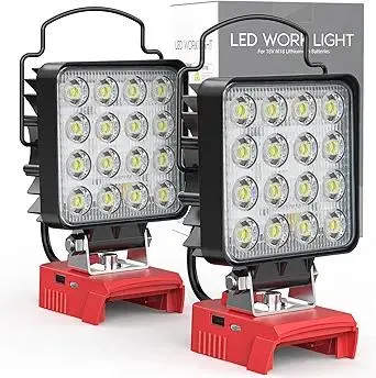 2PCS Cordless LED Work Light Compatible with Milwaukee 18v Battery,70W 7000Lumens Battery Powered LED Flood Light Only, with USB & Type-C Charging for Emergency, Workshop, Outdoor Activities