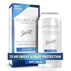 Secret Clinical Strength Antiperspirant Deodorant for Women, 3X Stress Protection, 72hr Sweat & Odor Protection, PH Balancing Minerals, Soft Solid, Light & Fresh Scent, 2.6 oz