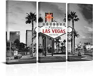 FuShvre Las Vegas Wall Art Black and White City Skyline Pictures Home Decor LA Cityscape Canvas Artwork Large Living Room Bedroom Office Decor Framed 16"x32" Each