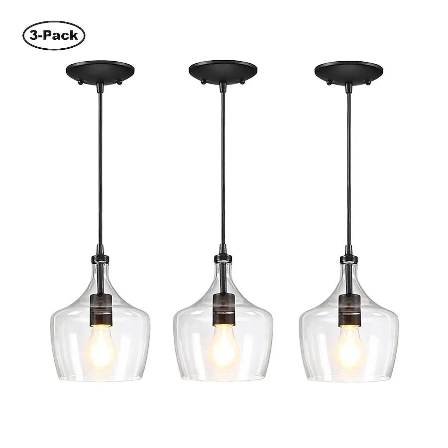 Hukoro 3-Pack 3 -Light Dark Bronze Modern/contemporary Clear glass Bowl Mini Hanging Kitchen island light