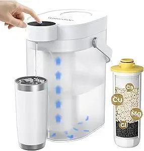 Waterdrop Rechargeable Water Filter Dispenser, 5-Stage Long-Life Instant Electric Powerful Pitcher, Reduce 70+ Contaminants, Soften Water, 15-Cup Countertop Water Filtration System, NOT Reduce TDS