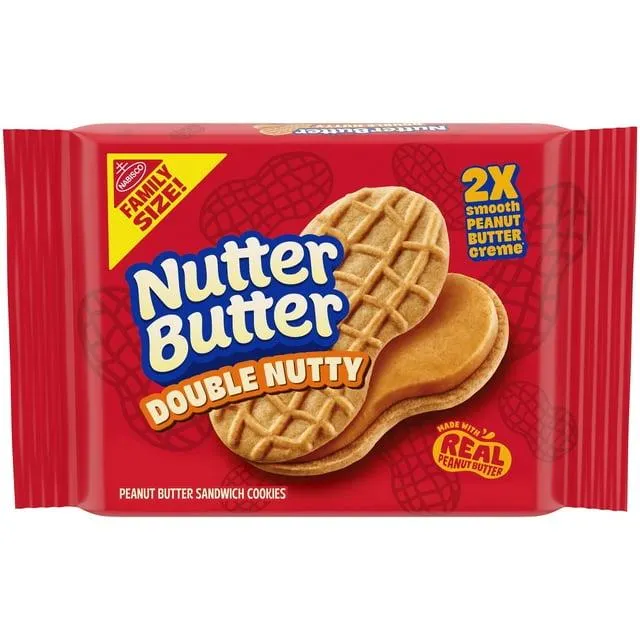 NUTTER BUTTER Double Nutty Peanut Butter Sandwich Cookies, Family Size, 15.27 oz