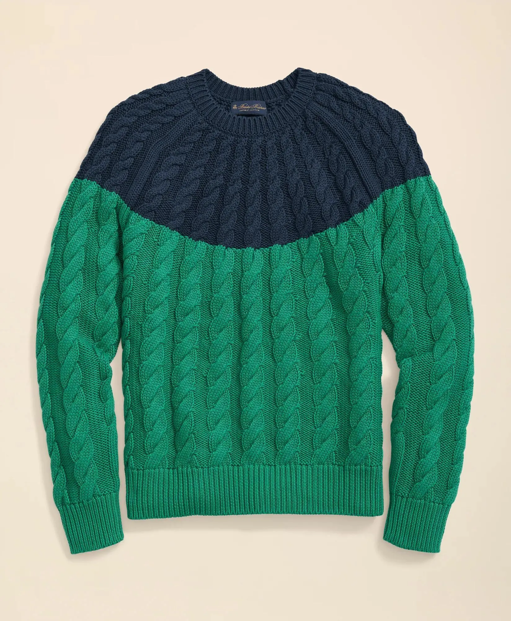 Supima® Cotton Cable Contrast-Yoke Sweater