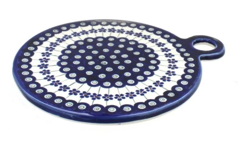 Blue Rose Polish Pottery Country Meadow Round Cutting Board