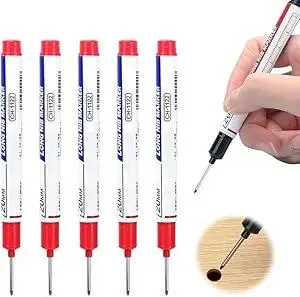 5PCS Long Head Deep Hole Markers - 20mm Deep Reach, Waterproof, Permanent, Metal Marking Pens (Red)