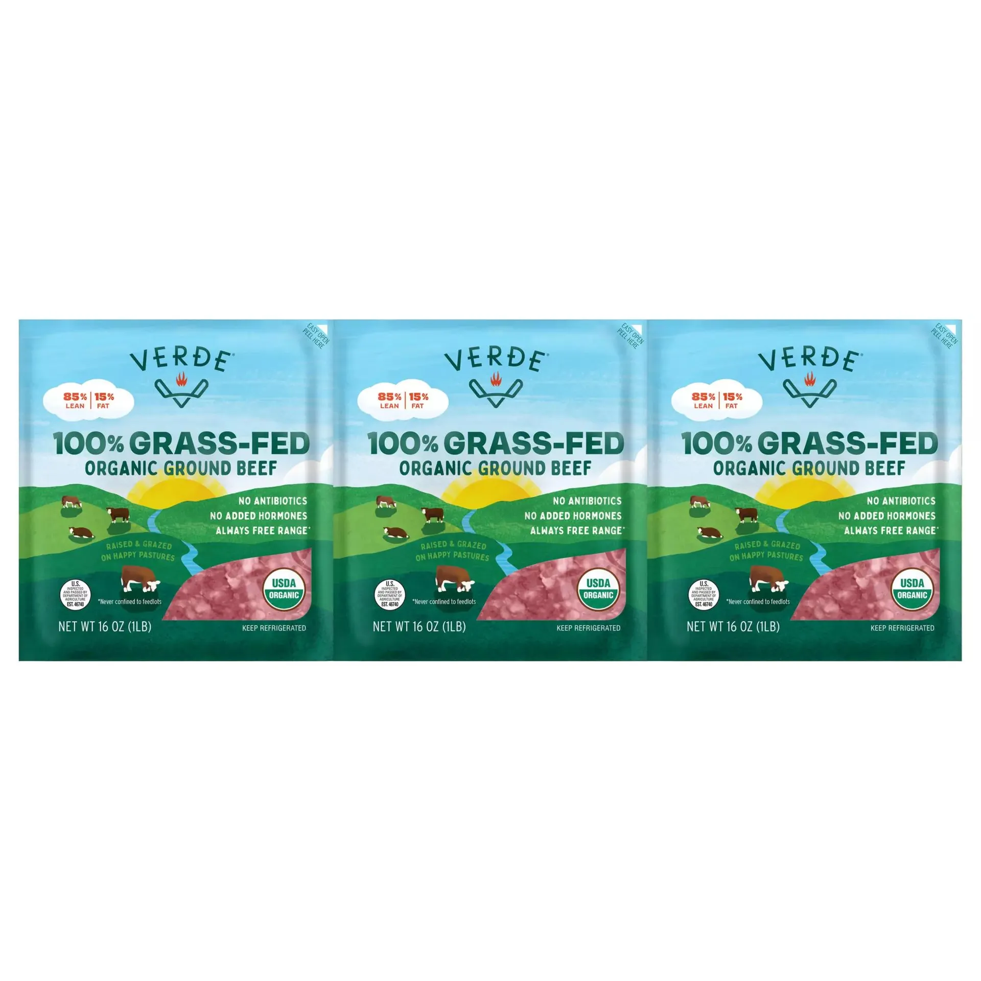 Verde Farms Organic Grass Fed 85% Ground Beef, 3 pk./1 lb.