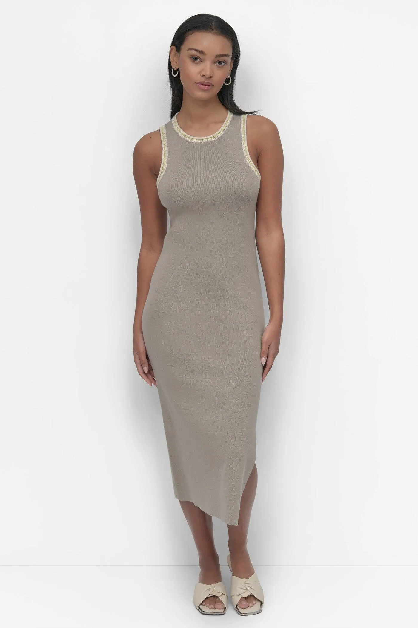 COLOR BLOCK TRIM RACER FRONT MIDI DRESS