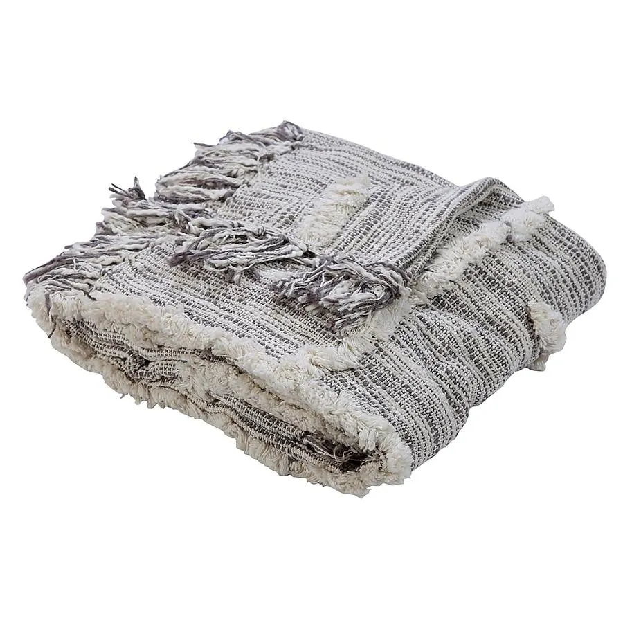 LR Home Gray/Natural 50-in x 60-in Cotton Throw