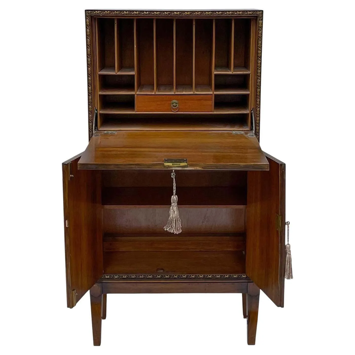 French Charles X Style Petite Burlwood Fall Front Secretary Desk / Cabinet