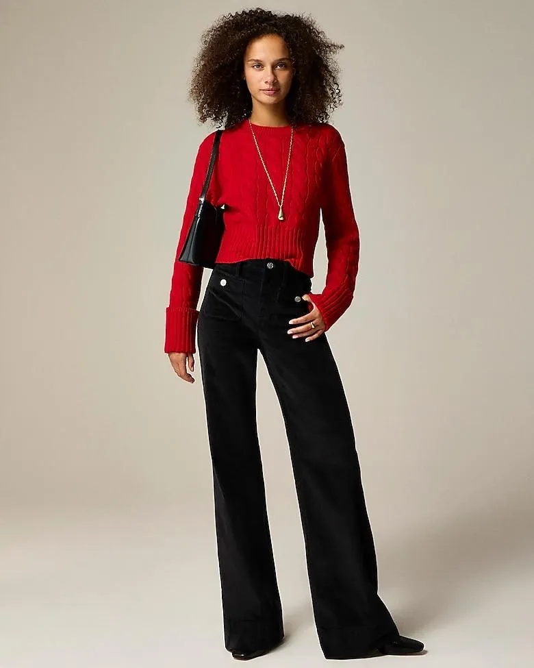 Wide-leg velvet sailor trouser