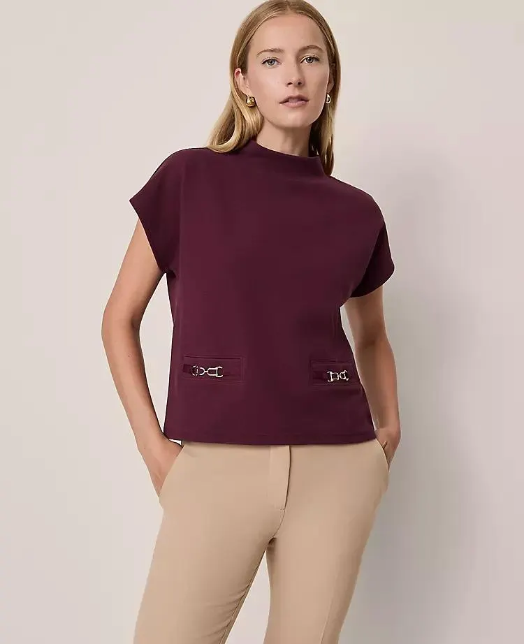 Horsebit Mock Neck Top