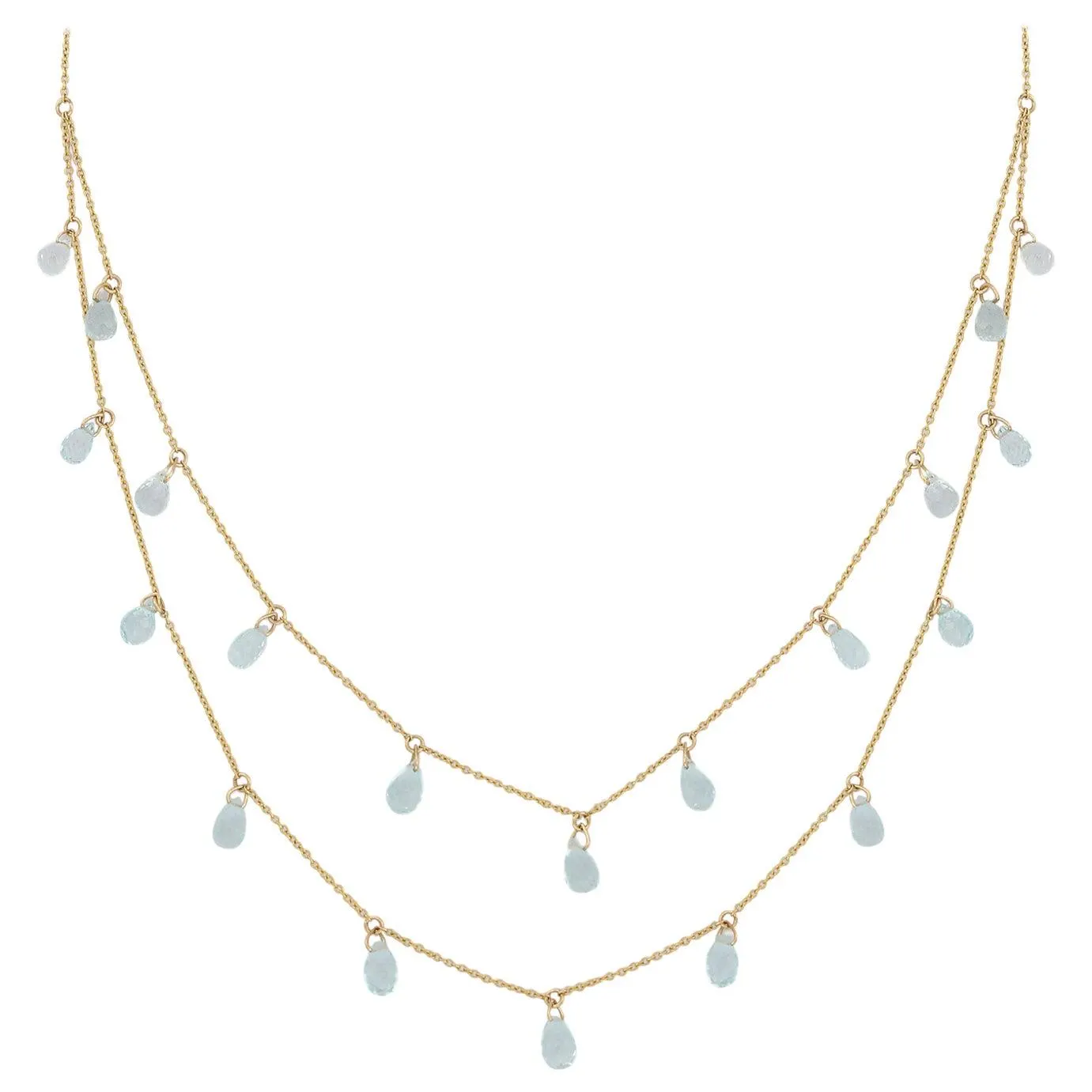 18K Yellow Gold Aquamarine Drop Necklace