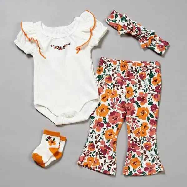 Baby Girl (3-9M) Baby Essentials® 4pc. Floral Flare Pants Set