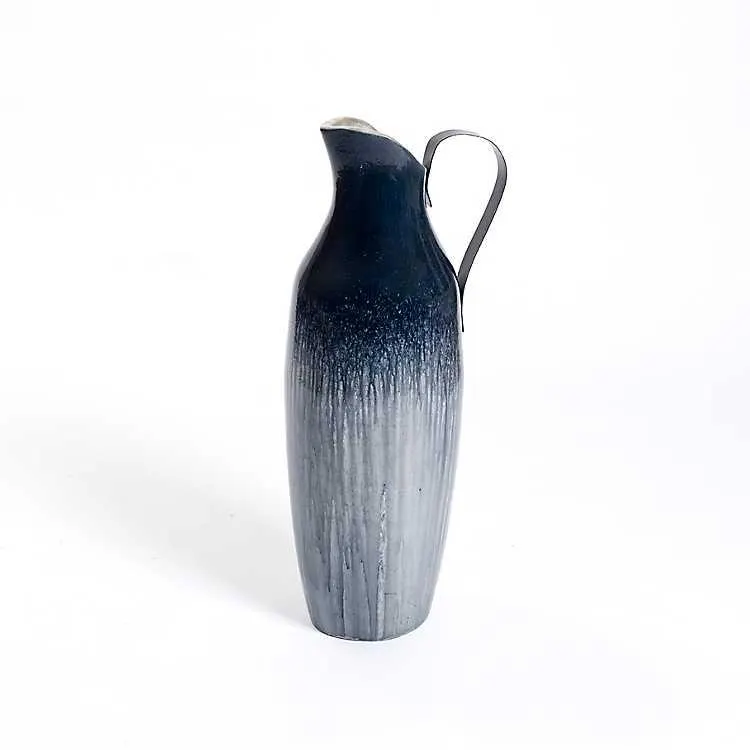 Blue Drip Ceramic Pitcher Vase, 28 in.