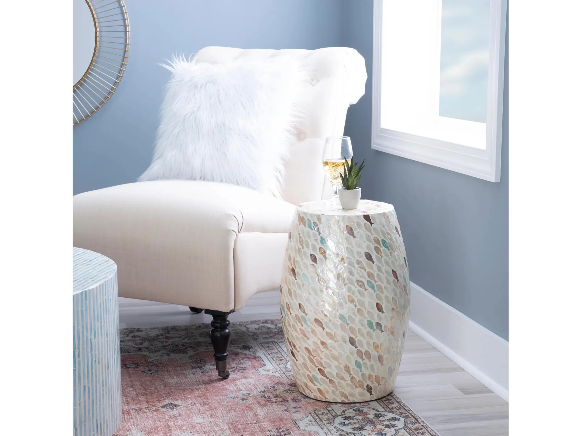 Linon Faber Capiz Fish Drum Table