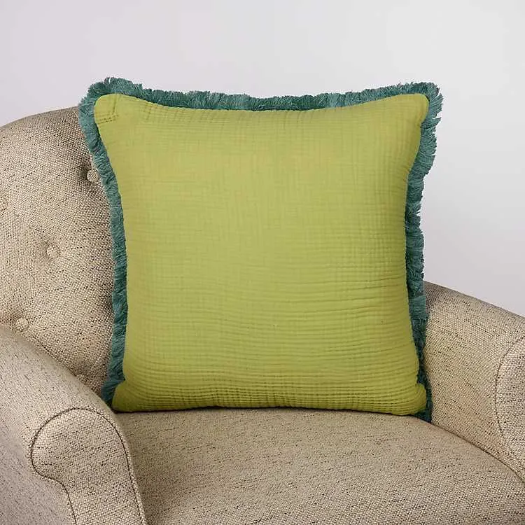 Aqua & Green Gauze Fringe Pillow