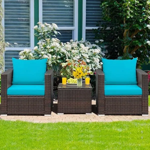 Costway 3PCS Patio Rattan Furniture Set Conversation Sofa Cushioned - See Details