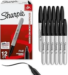 Sharpie Permanent Markers, Fine Tip, Black, 12 Count - For Classroom, Office, & Home, Quick Drying, Fade Resistant, For Wood, Plastic, Paper, Metal, And More, Ideal for Posters, Drawing, Coloring