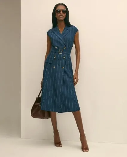 Lyocell-Blend Pinstripe Trench Dress