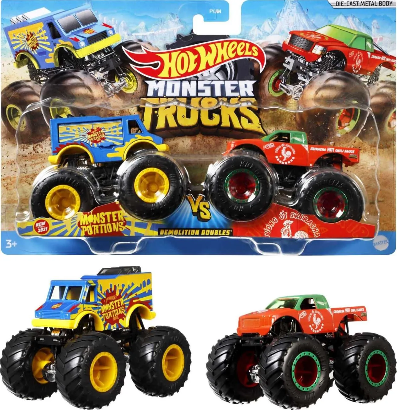 Hot Wheels Monster Trucks Demolition Doubles, 2-Pack Of 1:64 Scale Toy Trucks