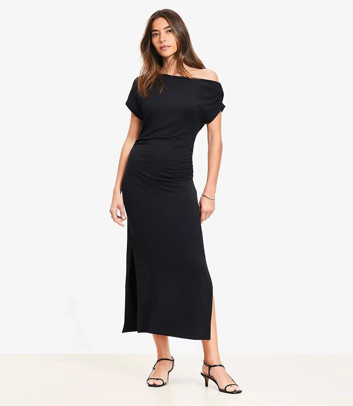 Asymmetrical Ruched Midi Dress