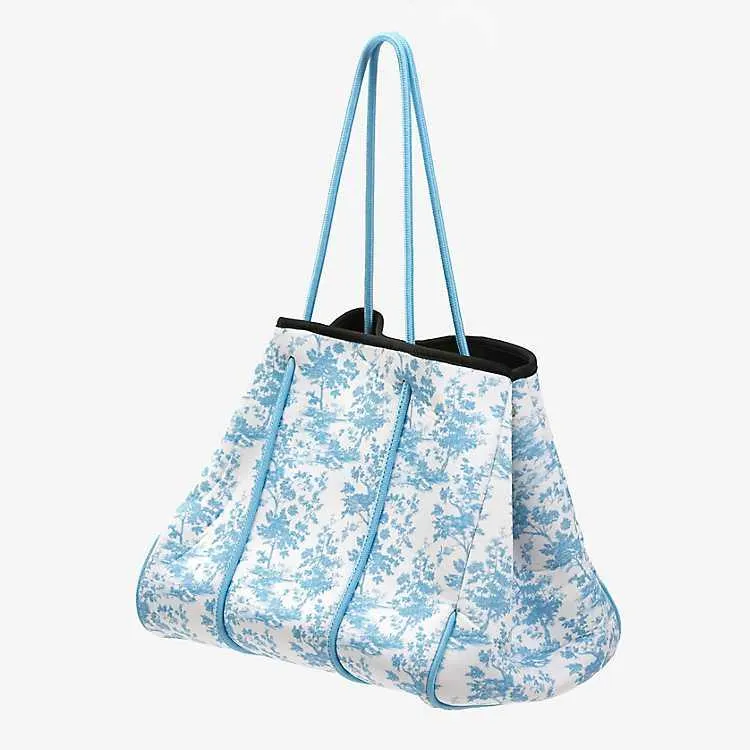 Blue Toile Neoprene Tote & Pouch Set