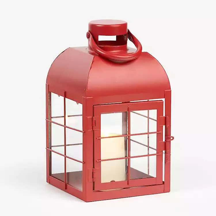 Red Metal Windowpane Lantern