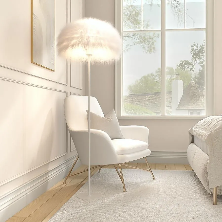 ACROMA Haven 63-in White Standard Floor Lamp with Faux leather Shade