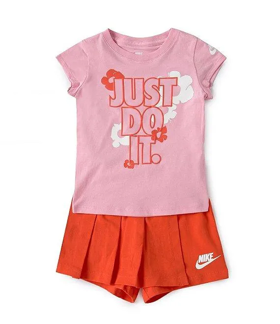 Little Girls Short Sleeve Just Do It Floral Skort 2-Piece Set