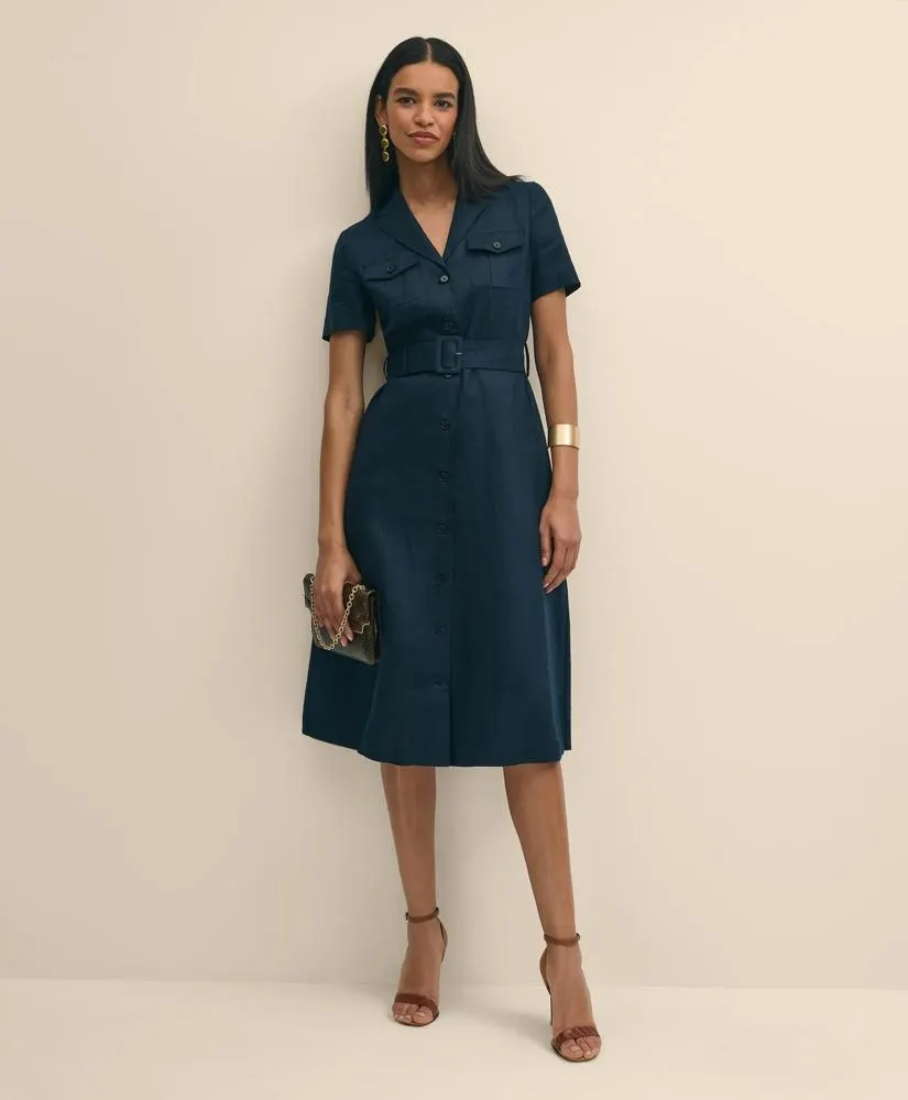 Linen A-Line Belted Shirt Dress