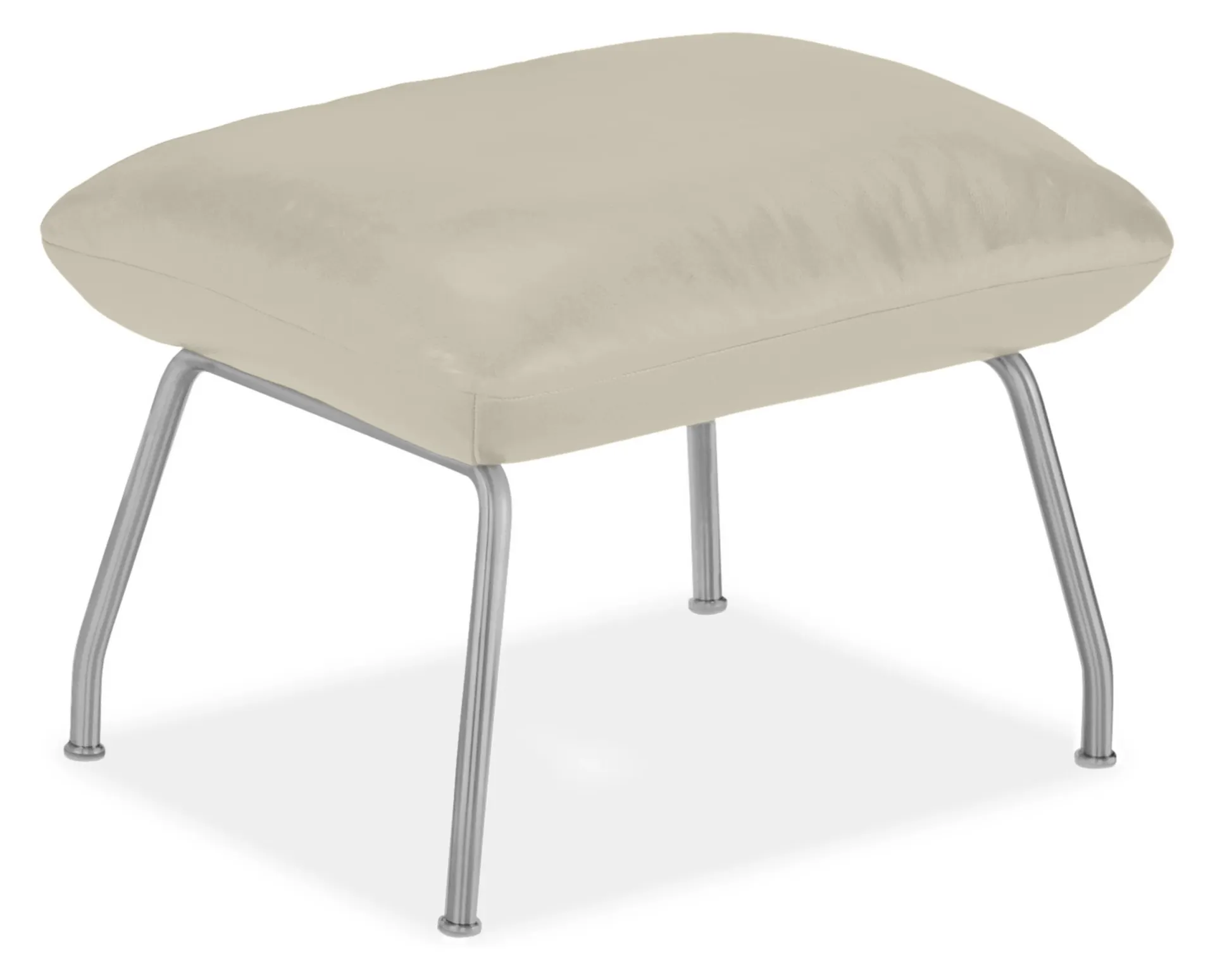 Paris 21w 17d 15h Ottoman in Vento Ivory Leather with Stainless Steel Base