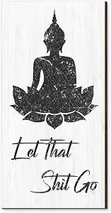Yookeer Bathroom Wall Art Funny Bathroom Wall Decor Quote Let That Shit Go Buddhist Sign with Hooks for Toilet Window Decor 6 x 11.8 x 0.2 inches(White Style)