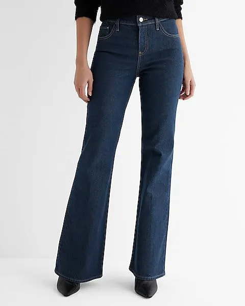 Mid Rise Medium Wash Back Center Seam '70s Flare Jeans
