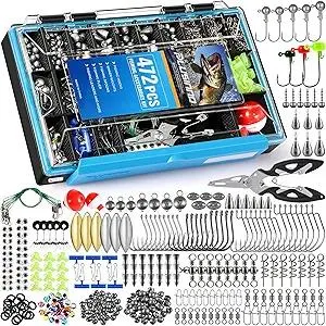 472PCS Fishing Accessories Kit, Waterproof Tackle Box with Tackle Included, Fishing Gifts for Men Included Hooks, Weights, Pliers,Fishing Gear and Equipment for Bass Trout