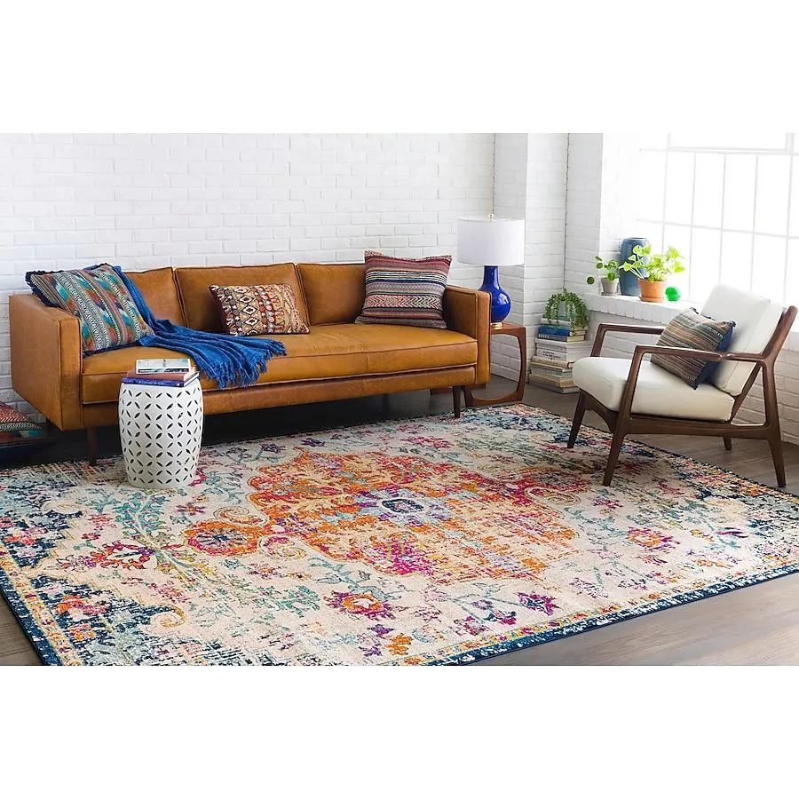 Livabliss Harput 5 x 7 (ft) Flatweave Beige/Orange/Blue Rectangular Indoor Distressed/Overdyed Oriental Pet Friendly Area rug