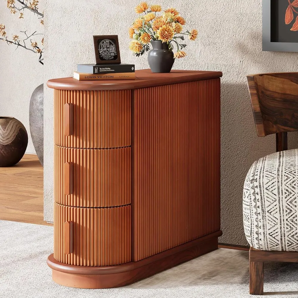 Tribesigns Solid Wood End Table, 3-Drawer Modern Sofa Side Table, Narrow Chair Side Table Slim Nightstand,Walnut