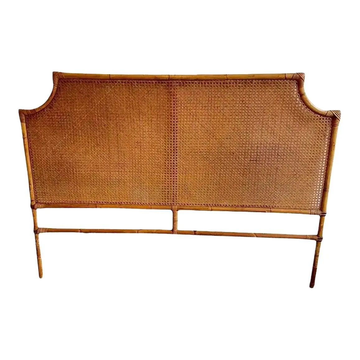 Early 20th Chinoiserie Pagoda Style Bamboo & Cane Headboard Full Size – Hollywood Regency
